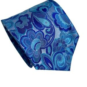 Mens Altea Made in England Floral Woven Silk Floral Blue Tie 60"
